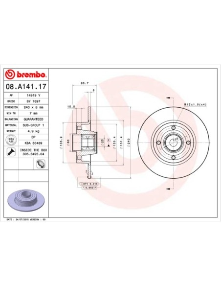 BREMBO DISCO FRENO 08.A141.17