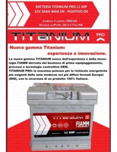 Batteria FIAMM Titanium, per auto, 12V 50Ah 460A. 2
