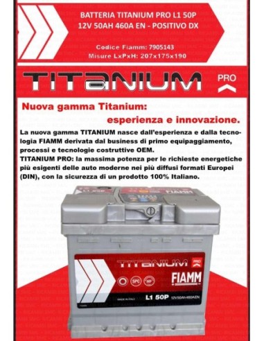 Batteria FIAMM Titanium, per auto, 12V 50Ah 460A.