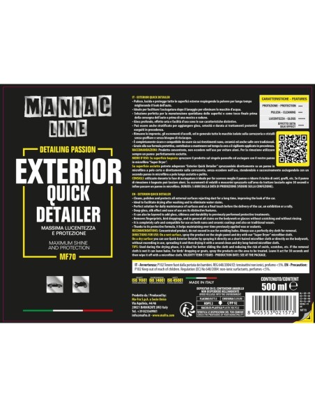 MAFRA Exterior Quick Detailer - Maniac Line For Car Detailing MF70