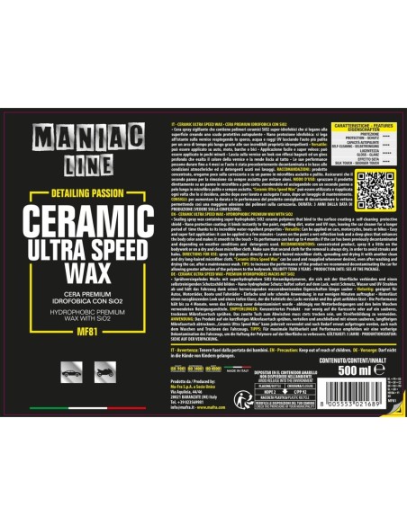 MAFRA Ceramic Ultra Speed Wax - Maniac Line For Car Detailing MF81